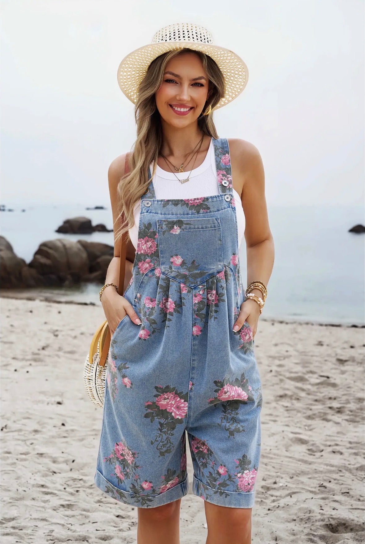 PRE-ORDER Floral Denim Shortalls