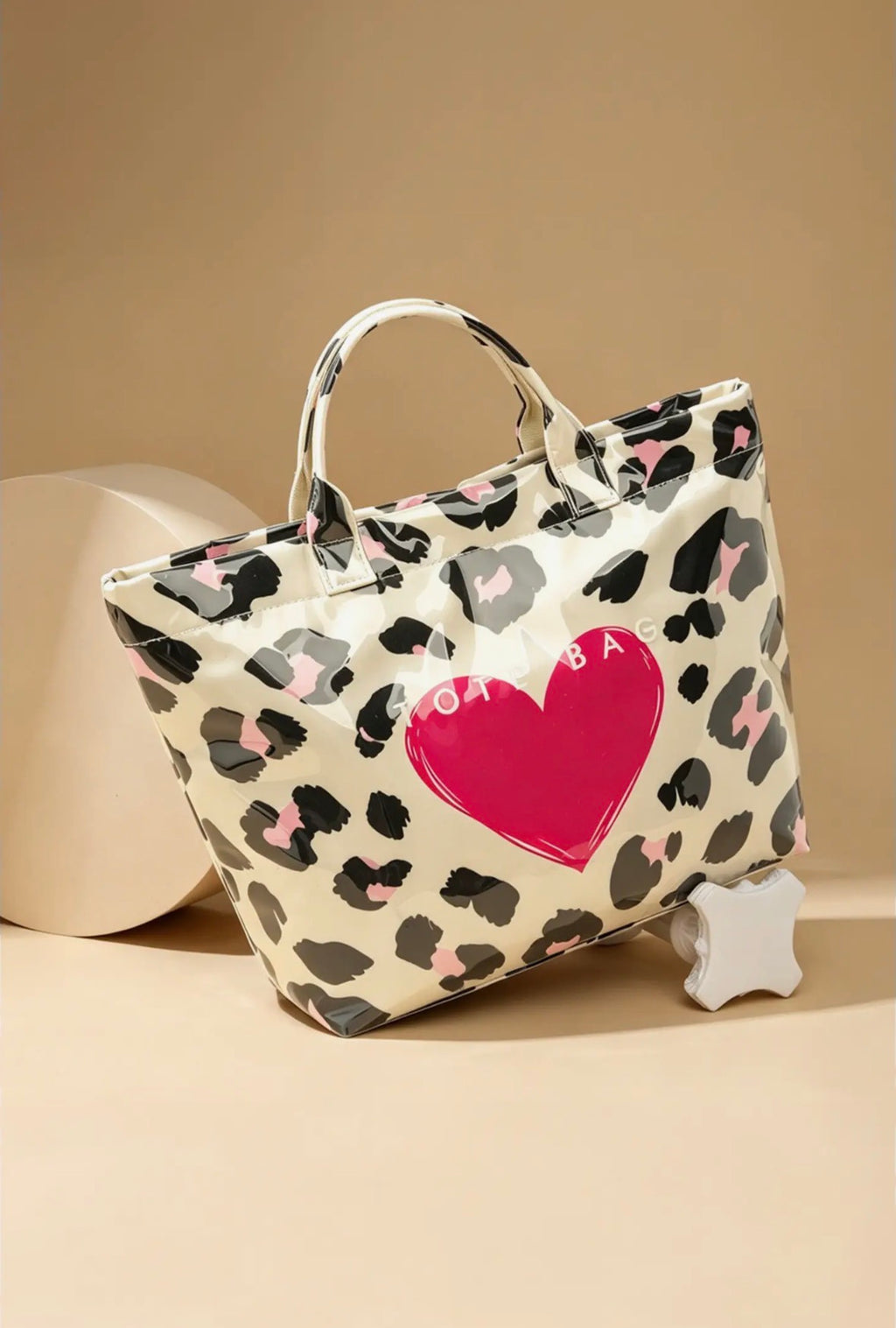 PRE-ORDER Heart Leopard Print PVC Tote Bag
