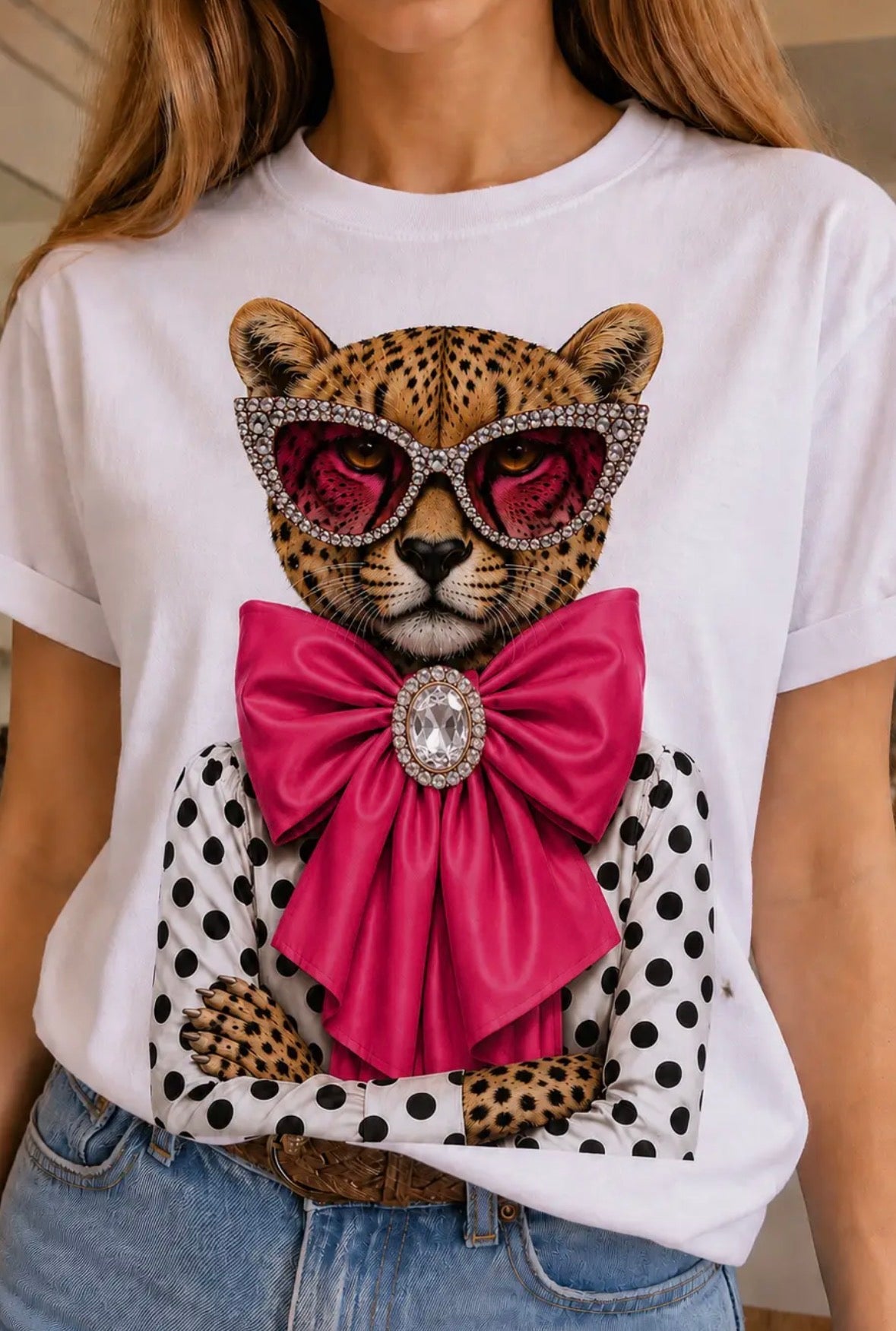 PRE-ORDER Pink Bow Leopard White Crew