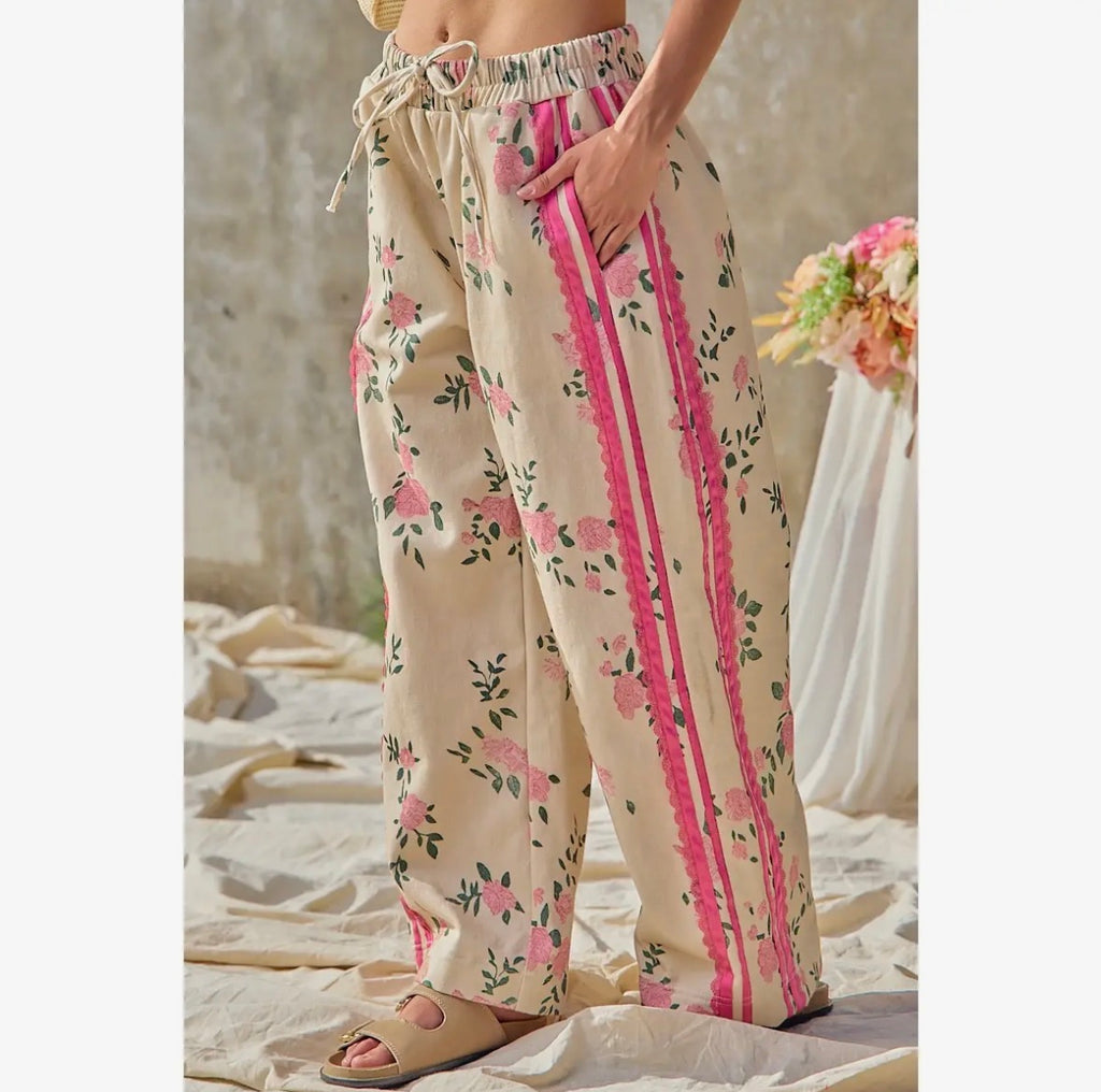 PRE-ORDER Flower Printed Elastic Waist Pant