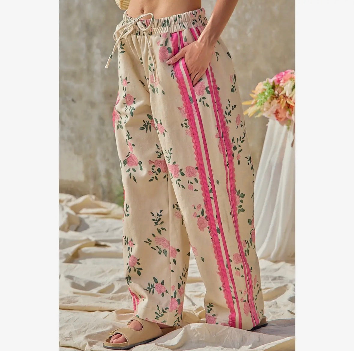 PRE-ORDER Flower Printed Elastic Waist Pant