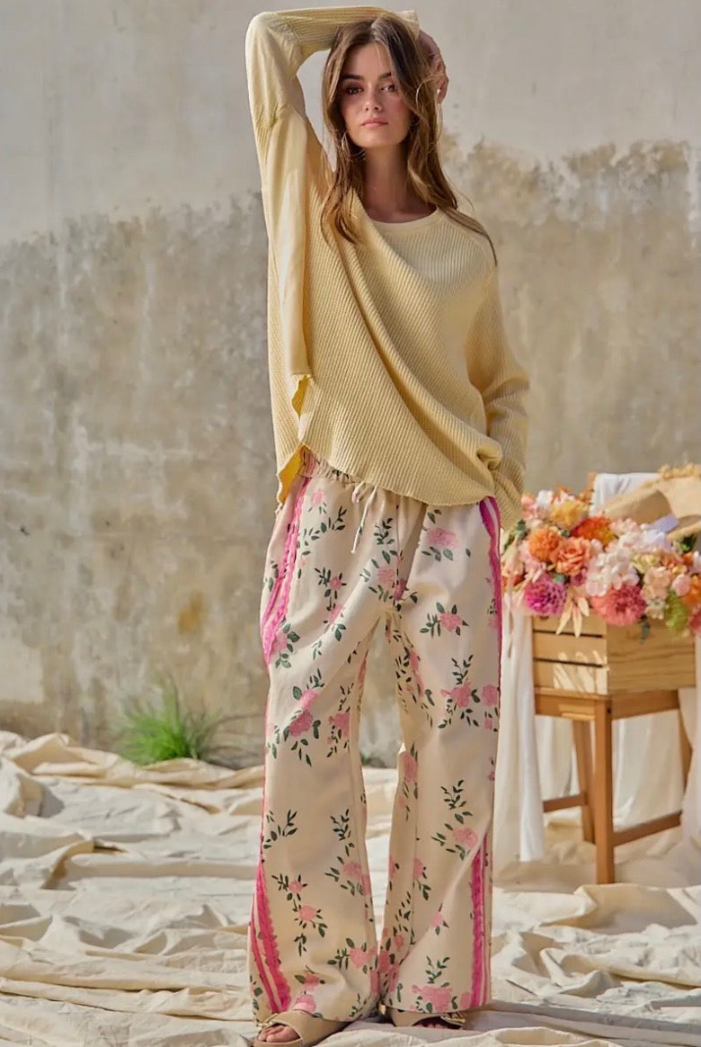 PRE-ORDER Flower Printed Elastic Waist Pant