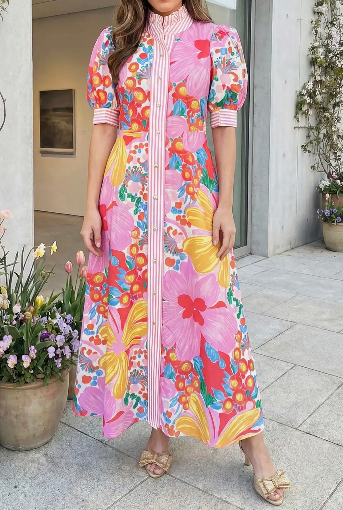PRE-ORDER Floral Print Button Down Midi Dress