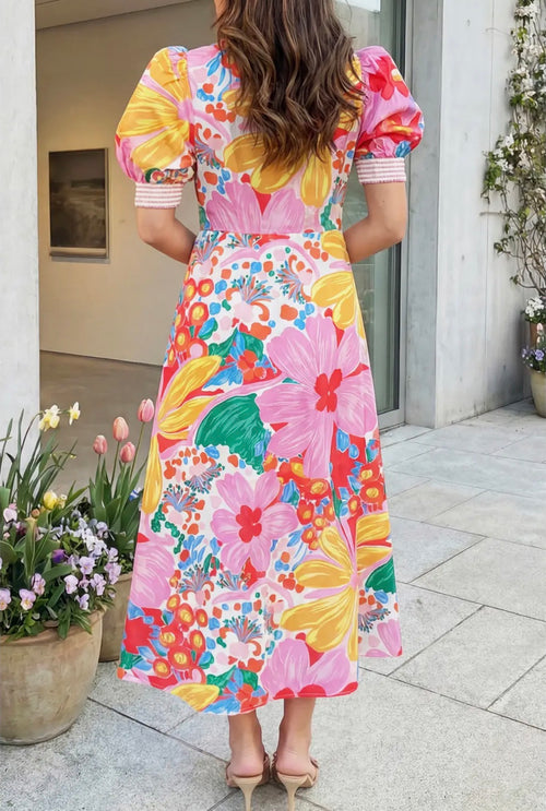 PRE-ORDER Floral Print Button Down Midi Dress