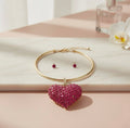 Fuchsia Stone Heart Necklace Set