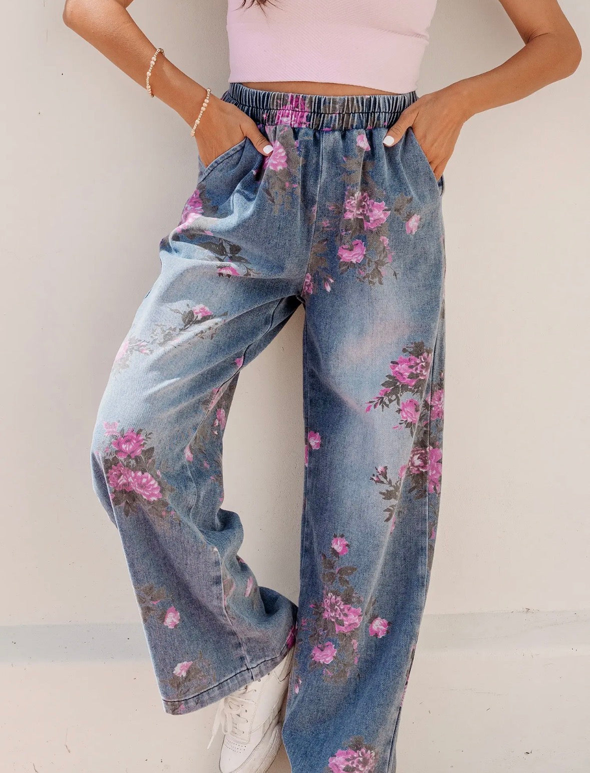 PRE-ORDER Floral Print Pull On Jeans