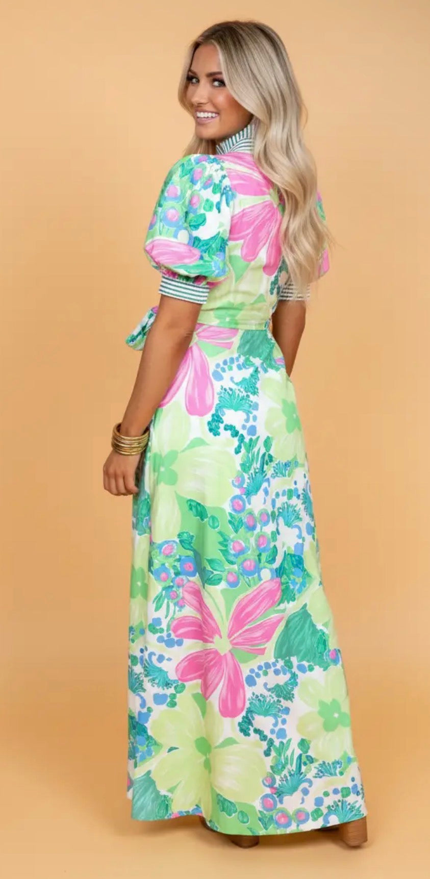 PRE-ORDER Floral Stripe trim Dress