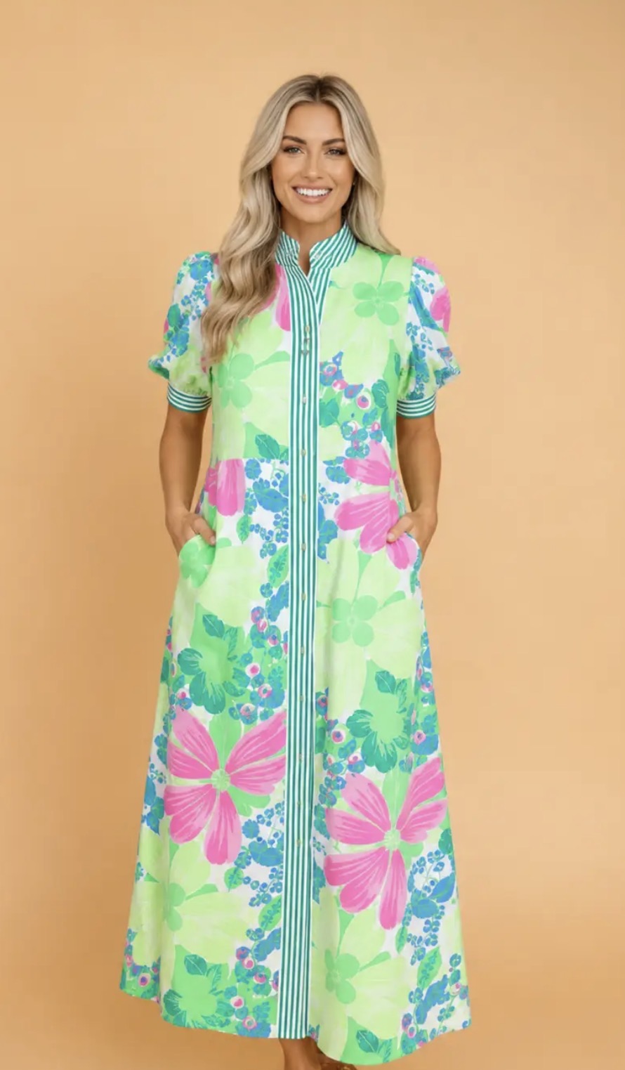 PRE-ORDER Floral Stripe trim Dress