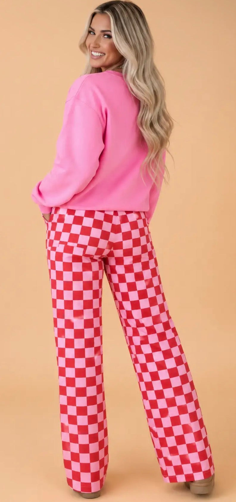 PRE-ORDER Merry Bow Top And Checkered Pant Set